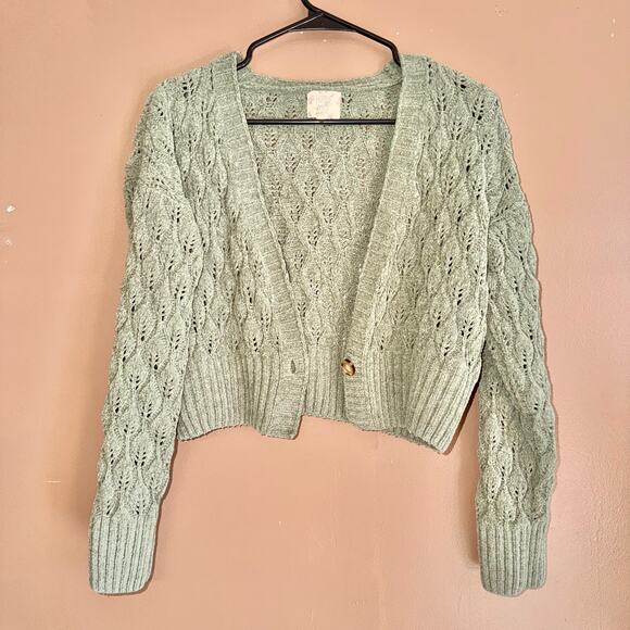 Hippie Rose Women's Green Cable Knit Cardigan Sweater - Size Medium - Picture 5 of 8